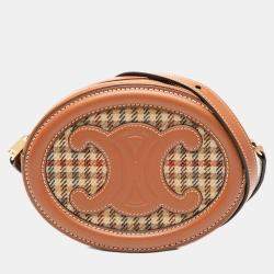 مملوكة مسبقًا Celine Brown Small Houndstooth Canvas and Calfskin Cuir Triomphe Oval Crossbody