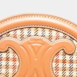 Pre Owned Celine Brown Small Houndstooth Canvas and Calfskin Cuir Triomphe Oval Crossbody