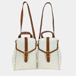 مملوكة مسبقًا Celine White Brown Macadam Twin Backpack