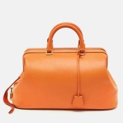 Pre Owned Celine Doctor Orange Leather Frame Bag