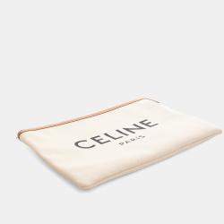 Pre Owned Celine White Large Mixed Fibers Logo Clutch