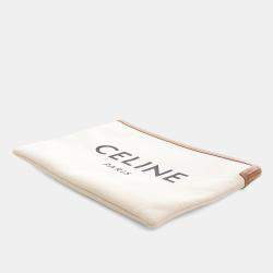 Pre Owned Celine White Large Mixed Fibers Logo Clutch