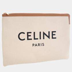 Pre Owned Celine White Large Mixed Fibers Logo Clutch