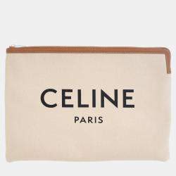 مملوكة مسبقًا Celine White Large Mixed Fibers Logo Clutch