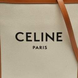 مملوكة مسبقًا حقيبة يد سيلين كاباس قماش طبيعي وجلد صغيرة رأسية تان