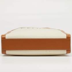 مملوكة مسبقًا حقيبة يد سيلين كاباس قماش طبيعي وجلد صغيرة رأسية تان