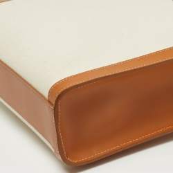 مملوكة مسبقًا حقيبة يد سيلين كاباس قماش طبيعي وجلد صغيرة رأسية تان