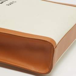 مملوكة مسبقًا حقيبة يد سيلين كاباس قماش طبيعي وجلد صغيرة رأسية تان