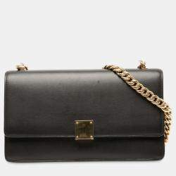 Pre Owned Celine Black Small Leather Case Chain Flap