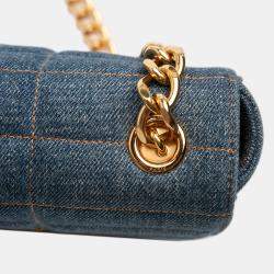 Pre Owned Celine Blue Matelasse Denim Monochrome Chain Shoulder Bag