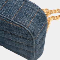 Pre Owned Celine Blue Matelasse Denim Monochrome Chain Shoulder Bag