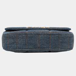 Pre Owned Celine Blue Matelasse Denim Monochrome Chain Shoulder Bag