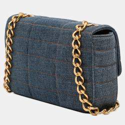 Pre Owned Celine Blue Matelasse Denim Monochrome Chain Shoulder Bag