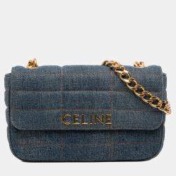 Pre Owned Celine Blue Matelasse Denim Monochrome Chain Shoulder Bag