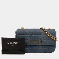Pre Owned Celine Blue Matelasse Denim Monochrome Chain Shoulder Bag