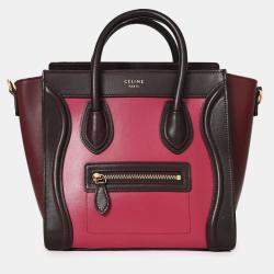 Pre Owned Celine 2014 Purple/Burgundy Leather Nano Luggage Bag with Strap