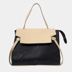 Pre Owned Celine Black/Cream Leather Logo Belt Bag