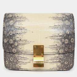 Pre Owned حقيبة كتف كلاسيكية صغيرة صندوق سحلية رمادي/كريم سيلين