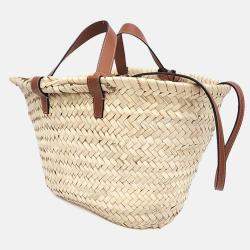 Pre Owned حقيبة كتف سلين تريومف من القش بيج/بني