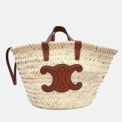 Pre Owned Celine Beige/Brown Raffia Triumph Pannier Shoulder Bag