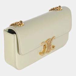 مملوكة مسبقًا Celine Almond Green Shiny Calfskin Triomphe Chain Shoulder Bag