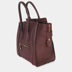 مملوكة مسبقًا حقيبة سيلين مايكرو لاغيدج جلد عجل برغندي مطبوع