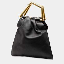 Pre Owned Celine Black Leather Open Triangle Sac Handbag