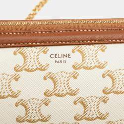 Pre Owned حقيبة كلتش على سلسلة سيلين تريومف قماش مطلي أبيض