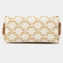 Pre Owned حقيبة كلتش على سلسلة سيلين تريومف قماش مطلي أبيض