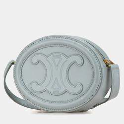 Pre Owned Celine Blue Small Calfskin Cuir Triomphe Oval Crossbody