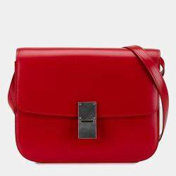 Pre Owned صندوق كلاسيك سيلين جلد عجل أحمر متوسط