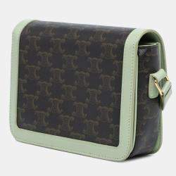 Pre Owned Celine Brown Green Teen Triomphe Coated Canvas and Calfskin Triomphe Crossbody
