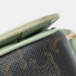 Pre Owned Celine Brown Green Teen Triomphe Coated Canvas and Calfskin Triomphe Crossbody