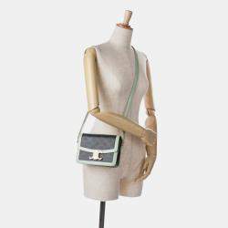 Pre Owned Celine Brown Green Teen Triomphe Coated Canvas and Calfskin Triomphe Crossbody