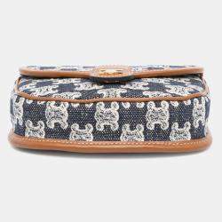 Pre Owned حقيبة كروس بودي بميني تريومف قماش وجلد عجل بني أزرق سيلين