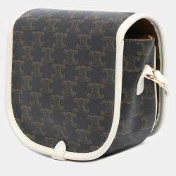 مملوكة مسبقًا Celine Brown White Medium Triomphe Coated Canvas Folco Crossbody