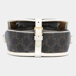 مملوكة مسبقًا Celine Brown White Medium Triomphe Coated Canvas Folco Crossbody