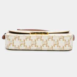 Pre Owned Celine White Triomphe Coated Canvas Claude Shoulder Bag