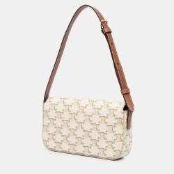 Pre Owned Celine White Triomphe Coated Canvas Claude Shoulder Bag