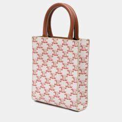 Pre Owned حقيبة ساتشيل كاباس عمودية قماش مغلف تريومف صغيرة بيضاء سيلين