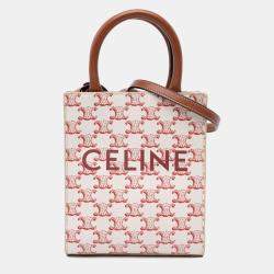 Pre Owned Celine White Mini Triomphe Coated Canvas Vertical Cabas Satchel