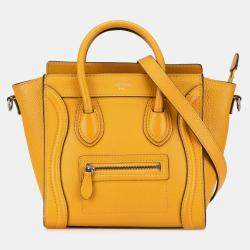 Pre Owned Celine Yellow Nano Leather Luggage Tote