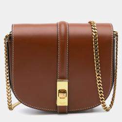 Pre Owned Celine Brown Small Leather Besace 16 Wallet On Chain