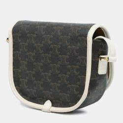 Pre Owned حقيبة كروس سيلين فولكو قماش مغلف تريومف بني أبيض متوسط