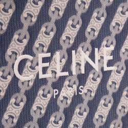 Pre Owned Celine Blue Small Triomphe Canvas Maillon Vertical Cabas Satchel