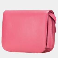 مملوكة مسبقًا حقيبة صندوق كلاسيك سيلين جلد العجل زهري متوسطة الحجم