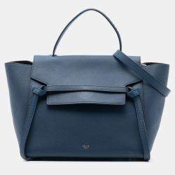 Pre Owned Celine Blue Mini Grained Calfskin Belt Bag