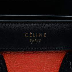 Pre Owned Celine Orange Nano Tricolor Leather Luggage Tote