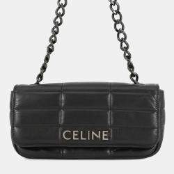 Pre Owned Celine Mono Chrome Chain shoulder Bag Black Leather