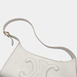 Pre Owned Celine Cuir Triomphe Shoulder Bag White Leather